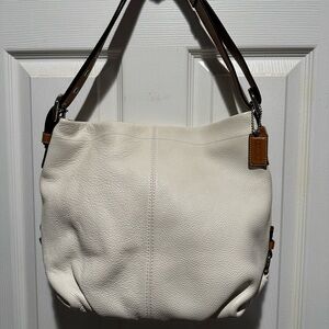 Vintage Coach Soho East West White and Tan Leather Hobo Bag